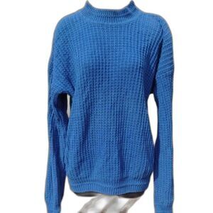Vintage Sears Roebuck Blue Hand Loomed Chunky Knit Sweater Size Medium
